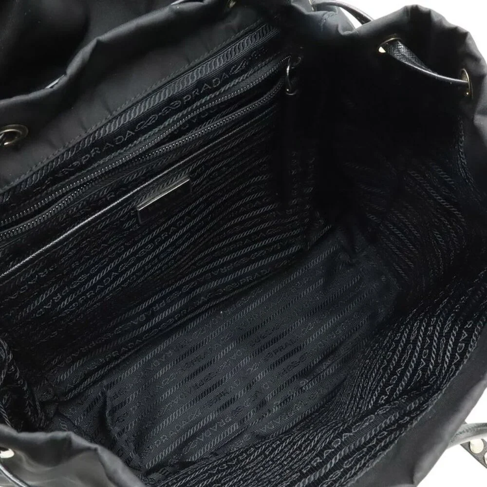 Prada Triangle Logo Backpack Studs Nylon Leather Nero Black - Picture 6 of 8
